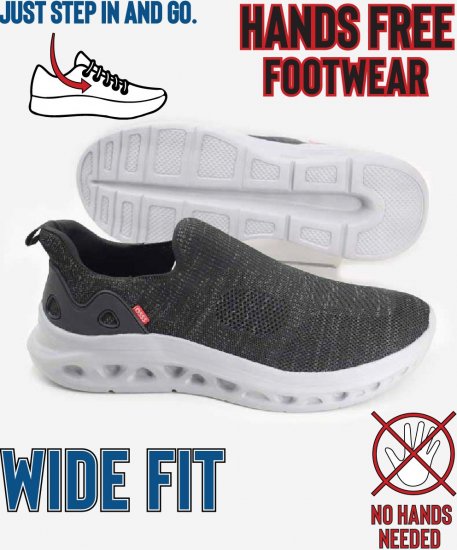 D555 Blyth 1 Kingsize Hands Free Shoes With Knitted Top Black - Calçado de homem 40-52 - 