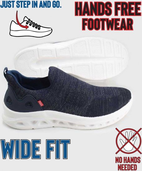 D555 Blyth 2 Kingsize Hands Free Shoes With Knitted Top Navy - Calçado de homem 40-52 - 