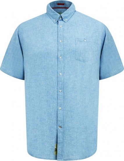 D555 Falmouth 1 Linen Mix Short Sleeve Shirt With Button Down Blue - Camisas - Camisas Homem Tamanhos Grandes
