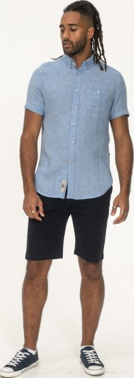 D555 Falmouth 1 Linen Mix Short Sleeve Shirt With Button Down Blue - Camisas - Camisas Homem Tamanhos Grandes