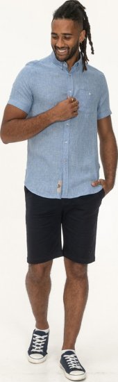 D555 Falmouth 1 Linen Mix Short Sleeve Shirt With Button Down Blue - Camisas - Camisas Homem Tamanhos Grandes