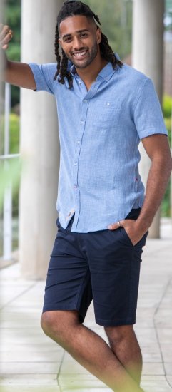 D555 Falmouth 1 Linen Mix Short Sleeve Shirt With Button Down Blue - Camisas - Camisas Homem Tamanhos Grandes