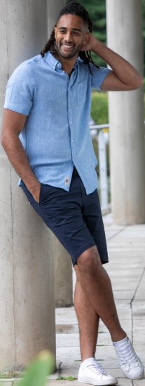 D555 Falmouth 1 Linen Mix Short Sleeve Shirt With Button Down Blue - Camisas - Camisas Homem Tamanhos Grandes