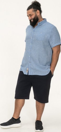 D555 Falmouth 1 Linen Mix Short Sleeve Shirt With Button Down Blue - Camisas - Camisas Homem Tamanhos Grandes