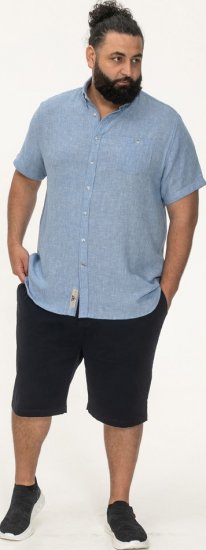 D555 Falmouth 1 Linen Mix Short Sleeve Shirt With Button Down Blue - Camisas - Camisas Homem Tamanhos Grandes