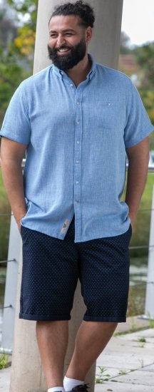 D555 Falmouth 1 Linen Mix Short Sleeve Shirt With Button Down Blue - Camisas - Camisas Homem Tamanhos Grandes