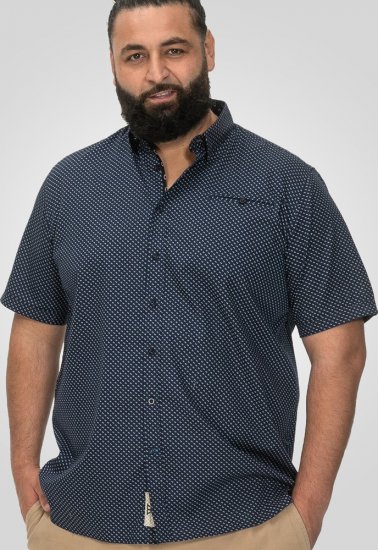 D555 Norwich Short Sleeve Micro AOP Shirt With Hidden Button Down Navy - Camisas - Camisas Homem Tamanhos Grandes