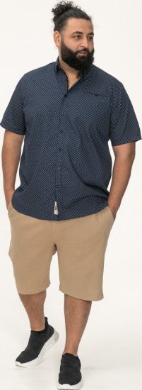 D555 Norwich Short Sleeve Micro AOP Shirt With Hidden Button Down Navy - Camisas - Camisas Homem Tamanhos Grandes