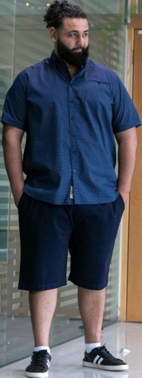 D555 Norwich Short Sleeve Micro AOP Shirt With Hidden Button Down Navy - Camisas - Camisas Homem Tamanhos Grandes