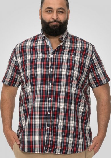 D555 Shields Button Down Collar Short Sleeve Shirt With Pocket Red Check - Camisas - Camisas Homem Tamanhos Grandes