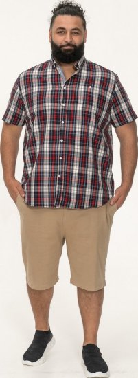 D555 Shields Button Down Collar Short Sleeve Shirt With Pocket Red Check - Camisas - Camisas Homem Tamanhos Grandes