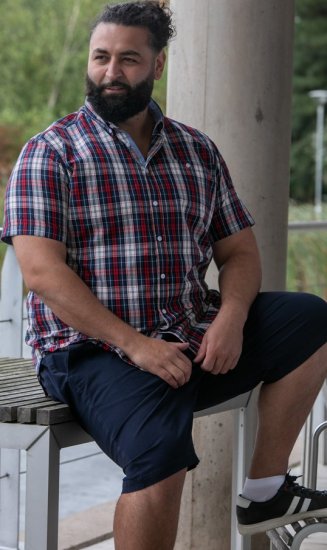D555 Shields Button Down Collar Short Sleeve Shirt With Pocket Red Check - Camisas - Camisas Homem Tamanhos Grandes