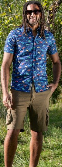 D555 Hartlepool Short Sleeve Vintage Car AOP Stretch Shirt Blue - Camisas - Camisas Homem Tamanhos Grandes