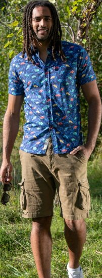 D555 Hartlepool Short Sleeve Vintage Car AOP Stretch Shirt Blue - Camisas - Camisas Homem Tamanhos Grandes