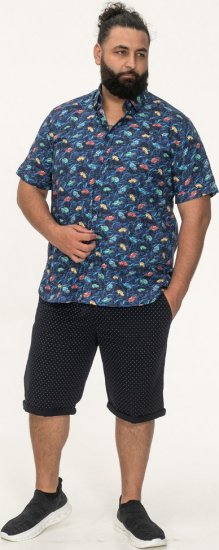 D555 Hartlepool Short Sleeve Vintage Car AOP Stretch Shirt Blue - Camisas - Camisas Homem Tamanhos Grandes