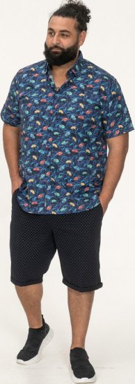 D555 Hartlepool Short Sleeve Vintage Car AOP Stretch Shirt Blue - Camisas - Camisas Homem Tamanhos Grandes