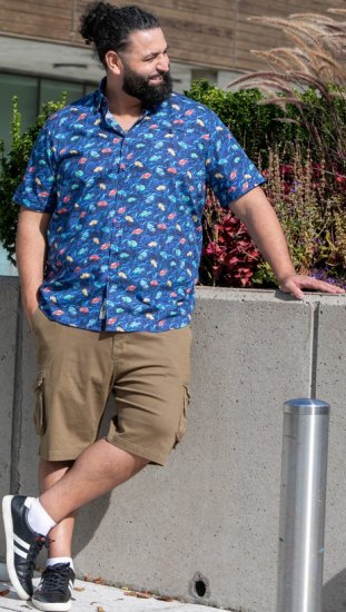 D555 Hartlepool Short Sleeve Vintage Car AOP Stretch Shirt Blue - Camisas - Camisas Homem Tamanhos Grandes