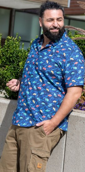 D555 Hartlepool Short Sleeve Vintage Car AOP Stretch Shirt Blue - Camisas - Camisas Homem Tamanhos Grandes