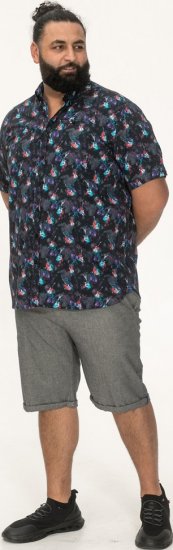 D555 Farnborough Short Sleeve Guitar AOP Shirt With Hidden Button Down Black - Camisas - Camisas Homem Tamanhos Grandes