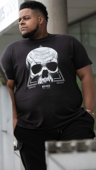 D555 Hucknall Skull Monochrome Printed Crew Neck T-shirt Washed Black - T-shirts - T-shirts Homem Tamanhos Grandes