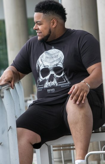 D555 Hucknall Skull Monochrome Printed Crew Neck T-shirt Washed Black - T-shirts - T-shirts Homem Tamanhos Grandes