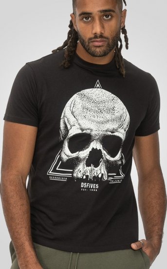 D555 Hucknall Skull Monochrome Printed Crew Neck T-shirt Washed Black - T-shirts - T-shirts Homem Tamanhos Grandes