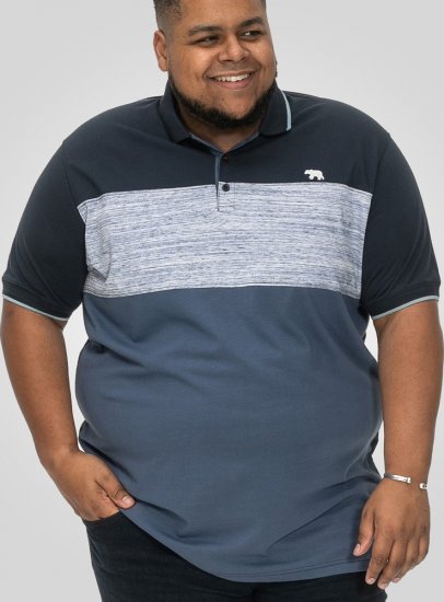 D555 Leeds Cut And Sew Polo With Jacquard Collar And Cuffs Navy - Pólos - Pólos Tamanhos Grandes Homem
