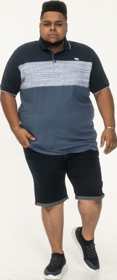 D555 Leeds Cut And Sew Polo With Jacquard Collar And Cuffs Navy - Pólos - Pólos Tamanhos Grandes Homem