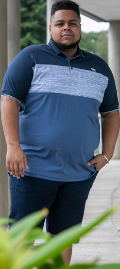 D555 Leeds Cut And Sew Polo With Jacquard Collar And Cuffs Navy - Pólos - Pólos Tamanhos Grandes Homem