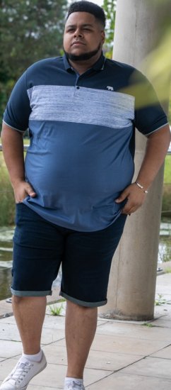 D555 Leeds Cut And Sew Polo With Jacquard Collar And Cuffs Navy - Pólos - Pólos Tamanhos Grandes Homem