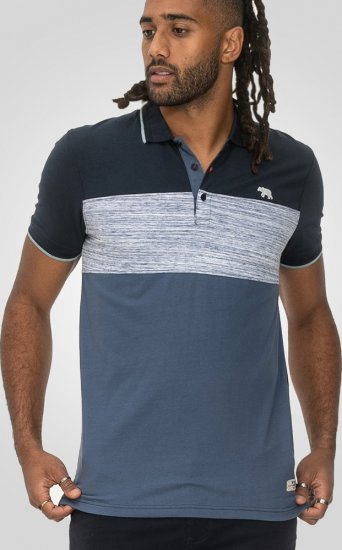 D555 Leeds Cut And Sew Polo With Jacquard Collar And Cuffs Navy - Pólos - Pólos Tamanhos Grandes Homem