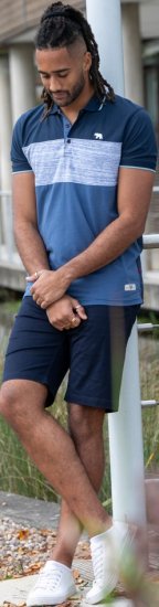 D555 Leeds Cut And Sew Polo With Jacquard Collar And Cuffs Navy - Pólos - Pólos Tamanhos Grandes Homem