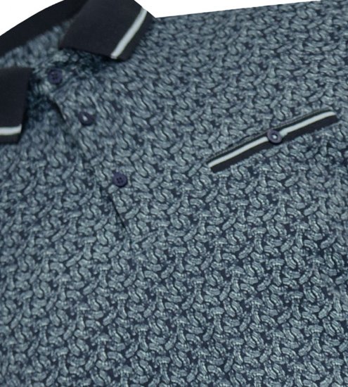D555 Woolwich AOP Polo Shirt With Ribbed Collar Blue - Pólos - Pólos Tamanhos Grandes Homem