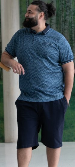 D555 Woolwich AOP Polo Shirt With Ribbed Collar Blue - Pólos - Pólos Tamanhos Grandes Homem