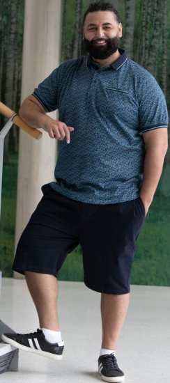 D555 Woolwich AOP Polo Shirt With Ribbed Collar Blue - Pólos - Pólos Tamanhos Grandes Homem