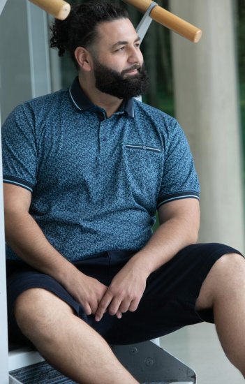 D555 Woolwich AOP Polo Shirt With Ribbed Collar Blue - Pólos - Pólos Tamanhos Grandes Homem