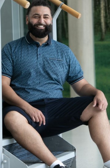 D555 Woolwich AOP Polo Shirt With Ribbed Collar Blue - Pólos - Pólos Tamanhos Grandes Homem