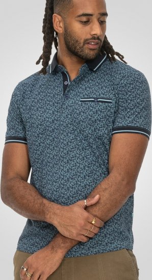 D555 Woolwich AOP Polo Shirt With Ribbed Collar Blue - Pólos - Pólos Tamanhos Grandes Homem