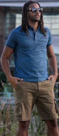 D555 Woolwich AOP Polo Shirt With Ribbed Collar Blue - Pólos - Pólos Tamanhos Grandes Homem