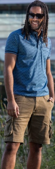 D555 Woolwich AOP Polo Shirt With Ribbed Collar Blue - Pólos - Pólos Tamanhos Grandes Homem
