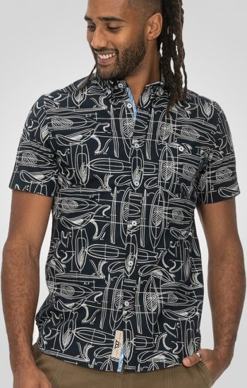 D555 Worthing Surf AOP Short Sleeve Button Down Collar Shirt Navy - Camisas - Camisas Homem Tamanhos Grandes