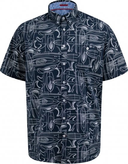 D555 Worthing Surf AOP Short Sleeve Button Down Collar Shirt Navy - Camisas - Camisas Homem Tamanhos Grandes
