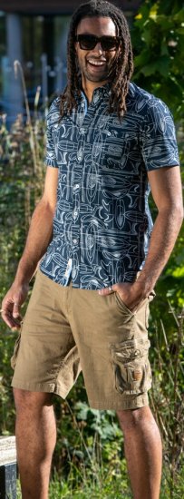 D555 Worthing Surf AOP Short Sleeve Button Down Collar Shirt Navy - Camisas - Camisas Homem Tamanhos Grandes