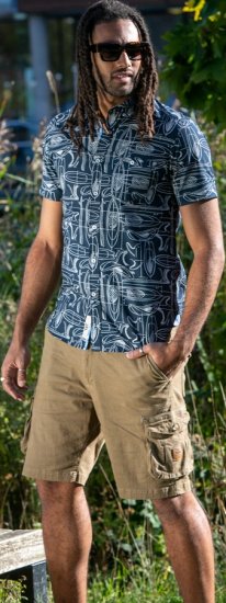 D555 Worthing Surf AOP Short Sleeve Button Down Collar Shirt Navy - Camisas - Camisas Homem Tamanhos Grandes
