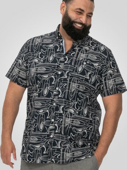 D555 Worthing Surf AOP Short Sleeve Button Down Collar Shirt Navy - Camisas - Camisas Homem Tamanhos Grandes