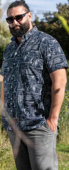 D555 Worthing Surf AOP Short Sleeve Button Down Collar Shirt Navy - Camisas - Camisas Homem Tamanhos Grandes