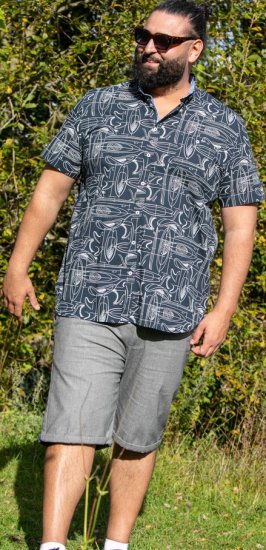 D555 Worthing Surf AOP Short Sleeve Button Down Collar Shirt Navy - Camisas - Camisas Homem Tamanhos Grandes