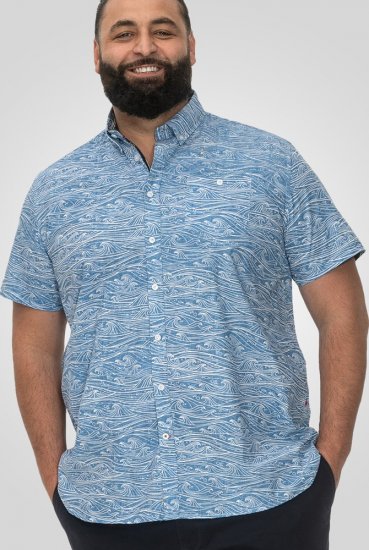 D555 Torquay AOP Short Sleeve Button Down Collar Shirt Blue Wave - Camisas - Camisas Homem Tamanhos Grandes