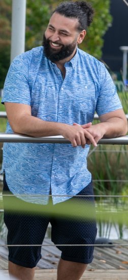 D555 Torquay AOP Short Sleeve Button Down Collar Shirt Blue Wave - Camisas - Camisas Homem Tamanhos Grandes