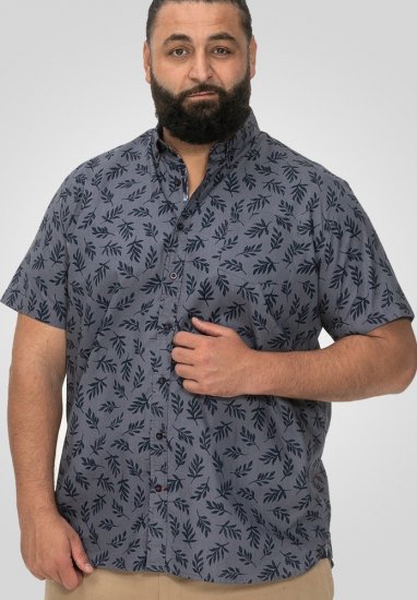 D555 Kettering Hawaiian Leaf AOP Short Sleeve Button Down Collar Shirt Denim - Camisas - Camisas Homem Tamanhos Grandes